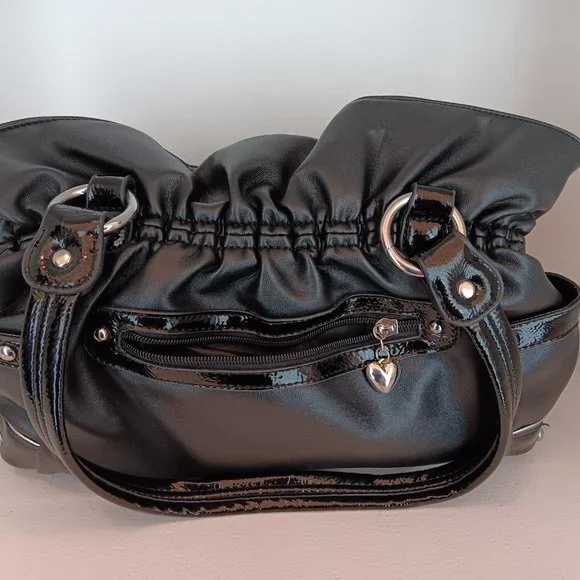 Wilson's Leather Black Cinched Top Shoulder Bag Purse With Silver Buckle - Picture 2 of 5